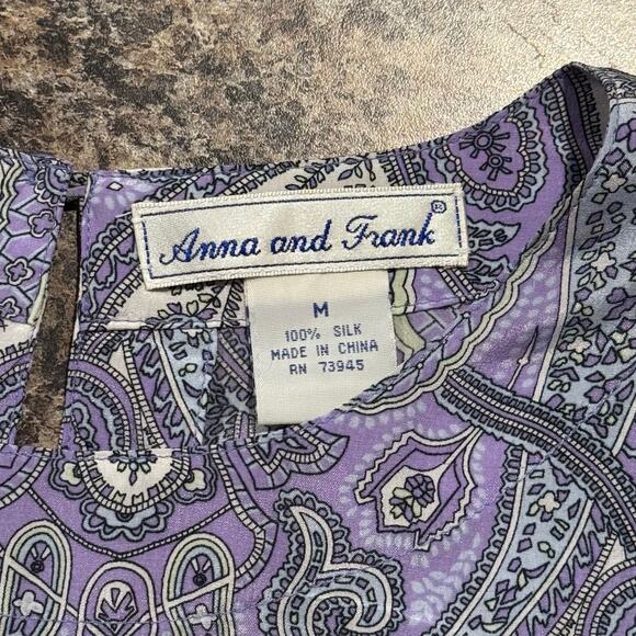 Anna & Frank Top Vintage Silk Boho Retro Feminine Romantic Purple Size Medium GT - Picture 3 of 6